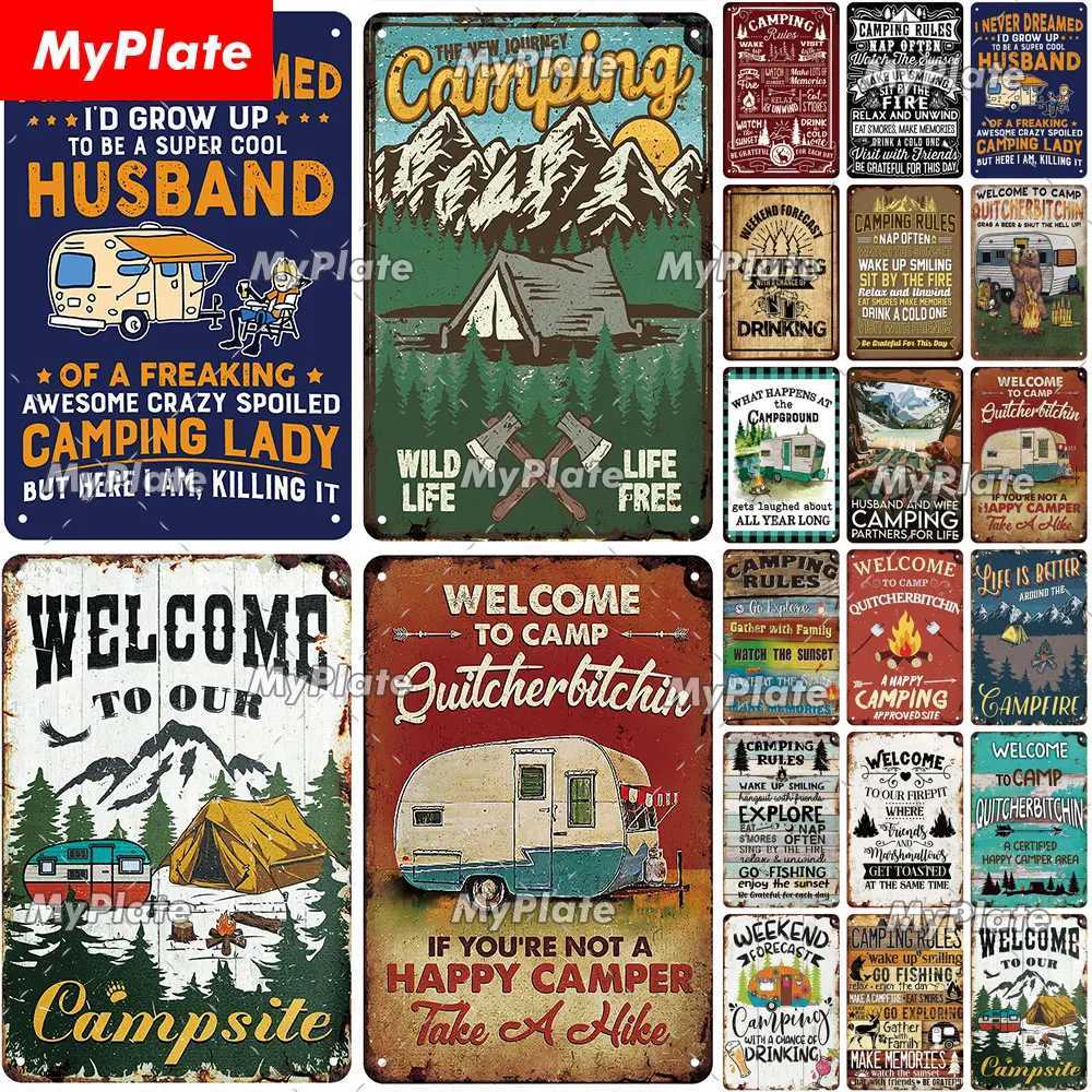 MyPlate Vintage Welcome Camping Poster Store Metal Sign Plate Tin Sign Wall Crafts Retro Decor For Home Plaque Decoration Gift D260314