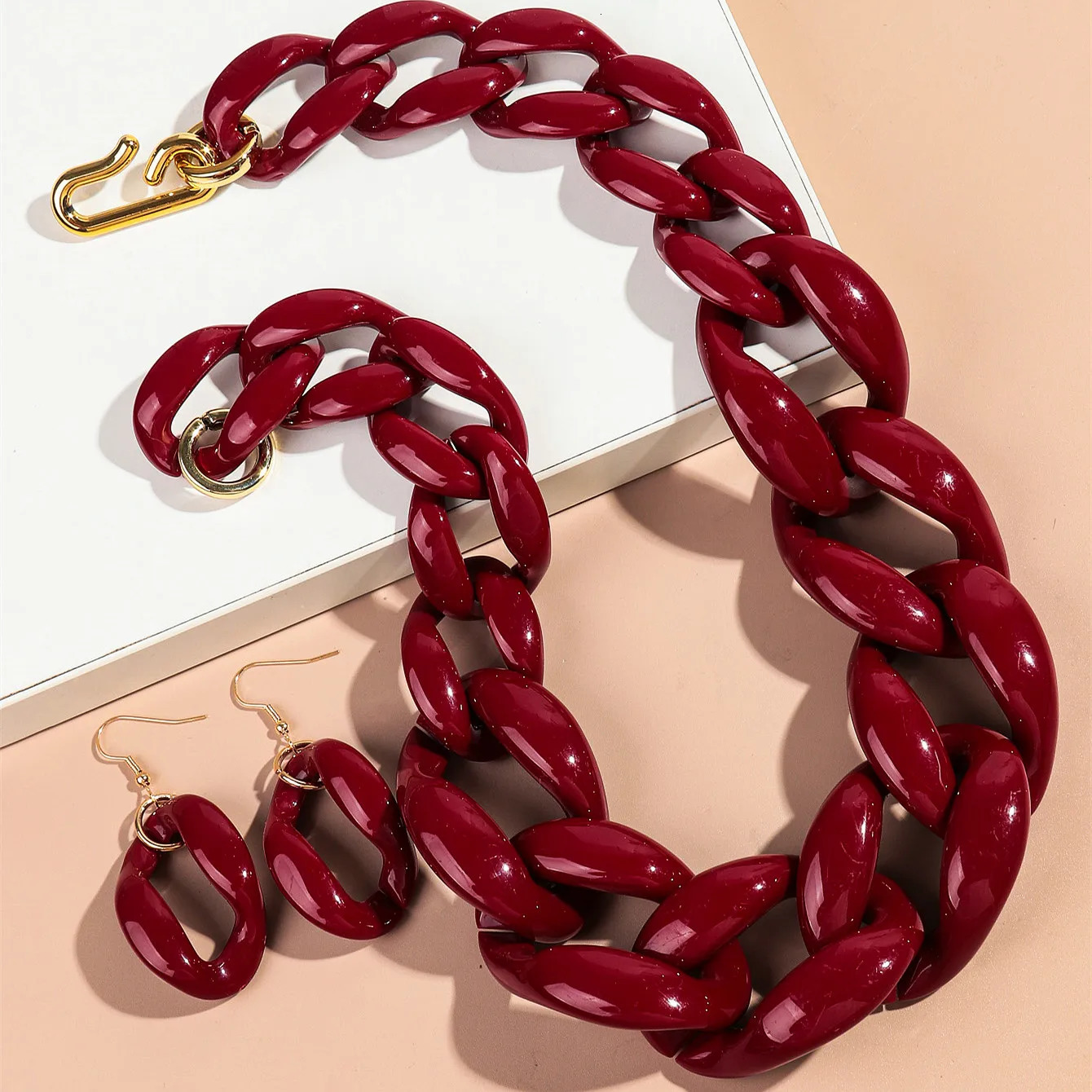 Punk Big Link Acrylic Choker Earrings Set for Women Men Vintage Chunky Chain Necklaces Statement Party Jewelry Gifts 260312