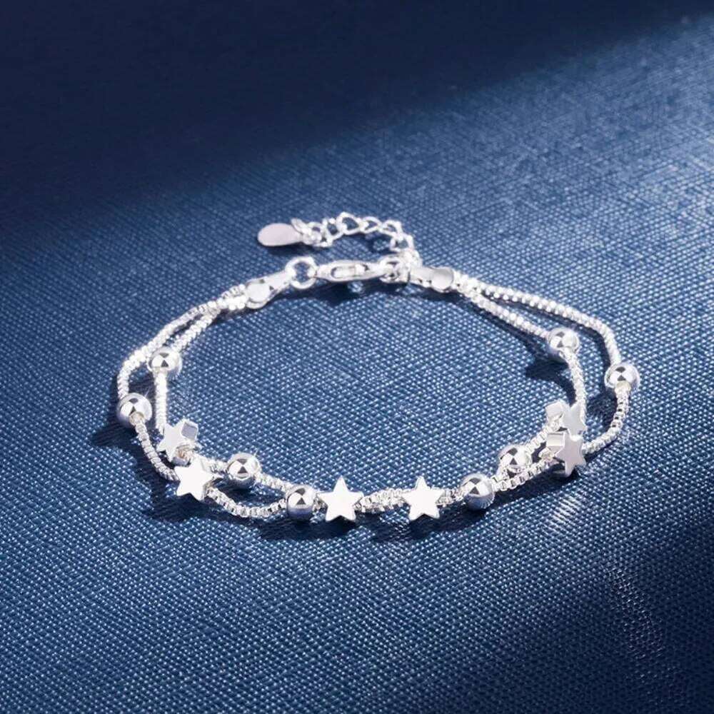 Fine Original luxury 925 sterling silver charm stars chain Bracelets for women party Wedding engagement Jewelry gifts 20cm Z260313