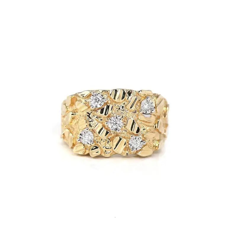 Hip Hop Gold Plated CZ Nugget Ring for Women Men Vintage Finger Ring Wedding Couple Jewelry Accessories 260309