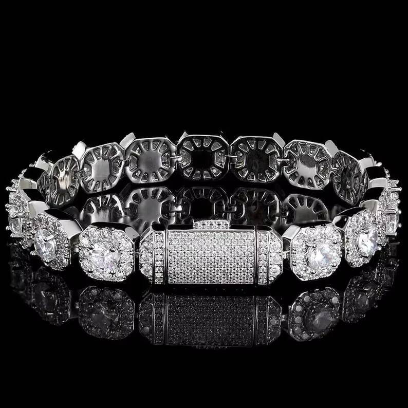 Popular Iced Out Jewelry Handmade Setting 10mm Moissanite Diamond Candy Bracelet S925 Moissanite Hip Hop Bracelet Jewelry
