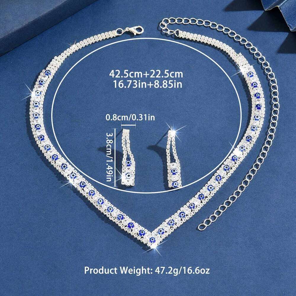 European American popular simple atmospheric silver blue earrings and necklace two-piece set Z260313