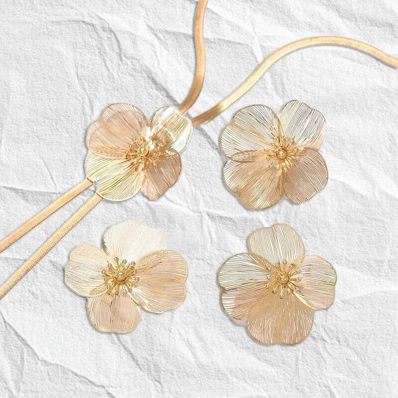 Elegant Women's Flower Jewelry Set Retro Botanical Style Textured Petal Design 3-Piece Accessory with Necklace Earrings And Ring Z260313