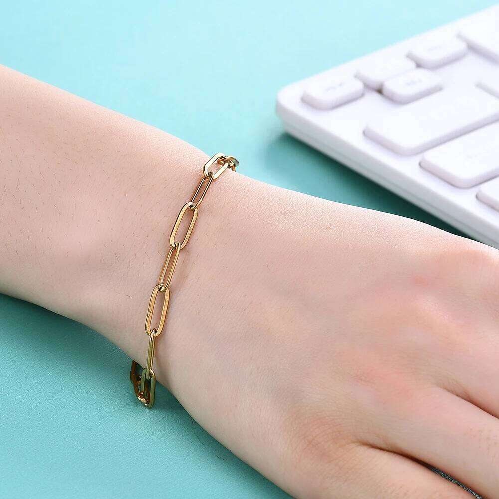 New personalized and simple paperclip rectangular chain bracelet, 14K gold-plated versatile bracelet Z260313