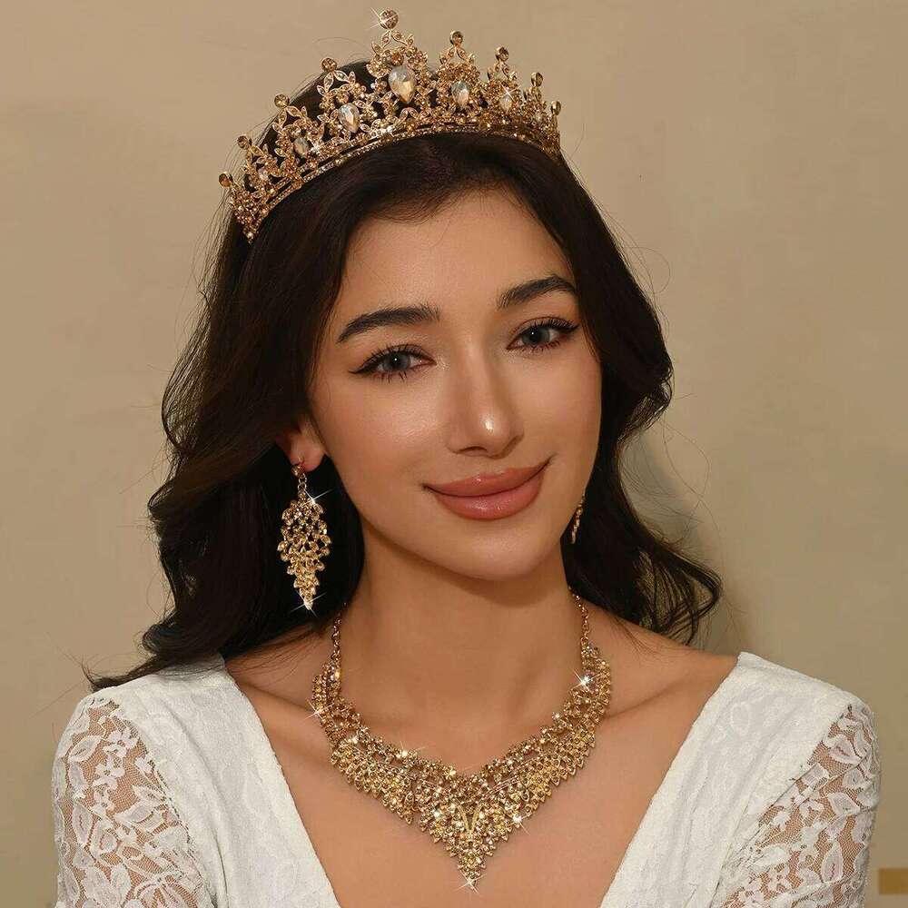 Ladies' fashionable water droplet design, gorgeous and elegant crown necklace, earrings, jewelry set Z260313