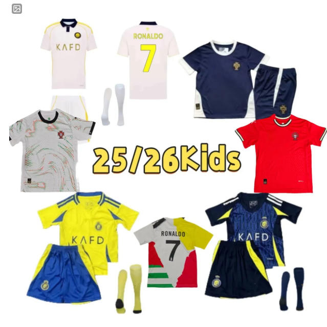 25 26 Al Nassr FC soccer Jerseys Ronaldo Kids Kit child uniform 2025 2026 Home yellow CR7 boys Football shiirt T Al-Nassr away MARTINEZ GHAREEB.aaa football shirt