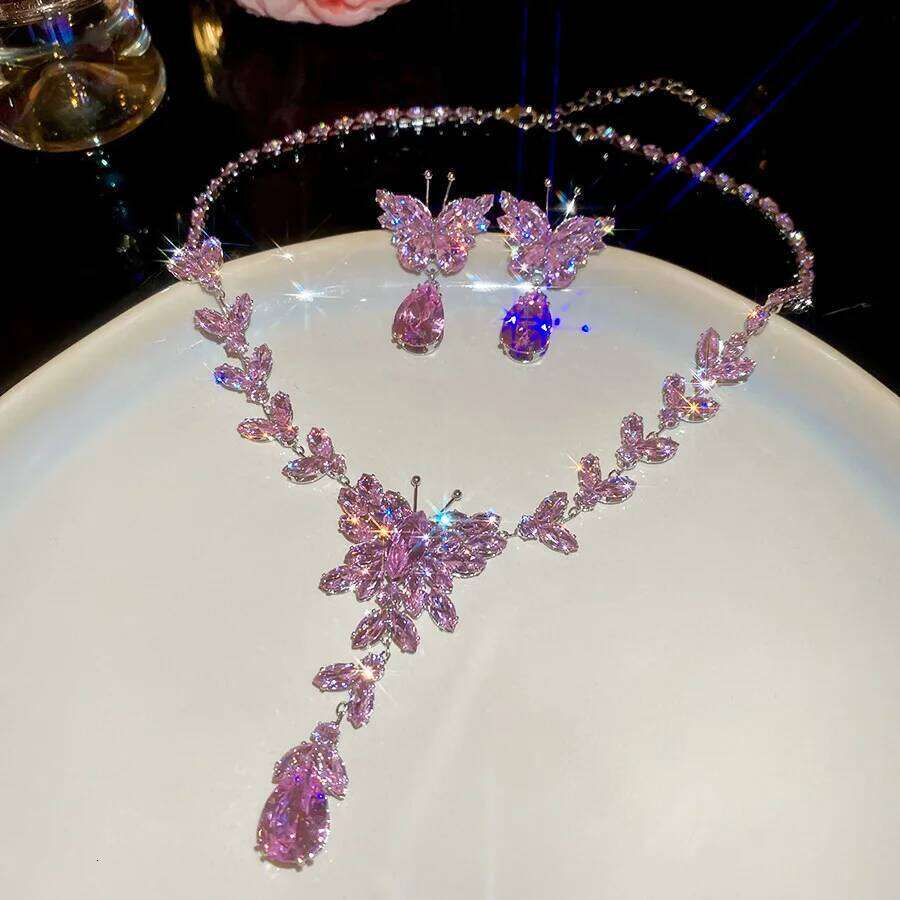Zircon Butterfly Water Drop Tassel Jewelry for Women 2025 Korean Fashion Temperament Light Luxury Necklace Earring Sets Z260313