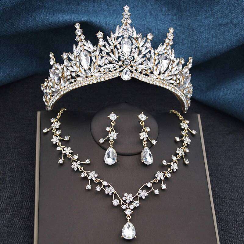 3Pcs Princess Crown Bridal Sets for Women Tiaras and Flower Choker Necklace Earrings Wedding Dress Bride Jewelry Set Z260313