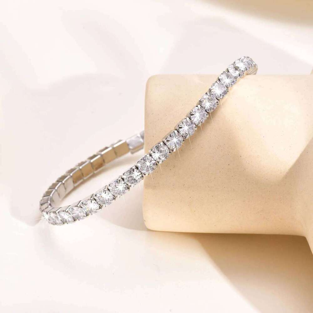 Cubic Zirconia Tennis Bracelet for Women, Elastic Stainless Steel Rose Gold Color Hand Chain, Minimalist Link Wholesale Jewelry Z260313