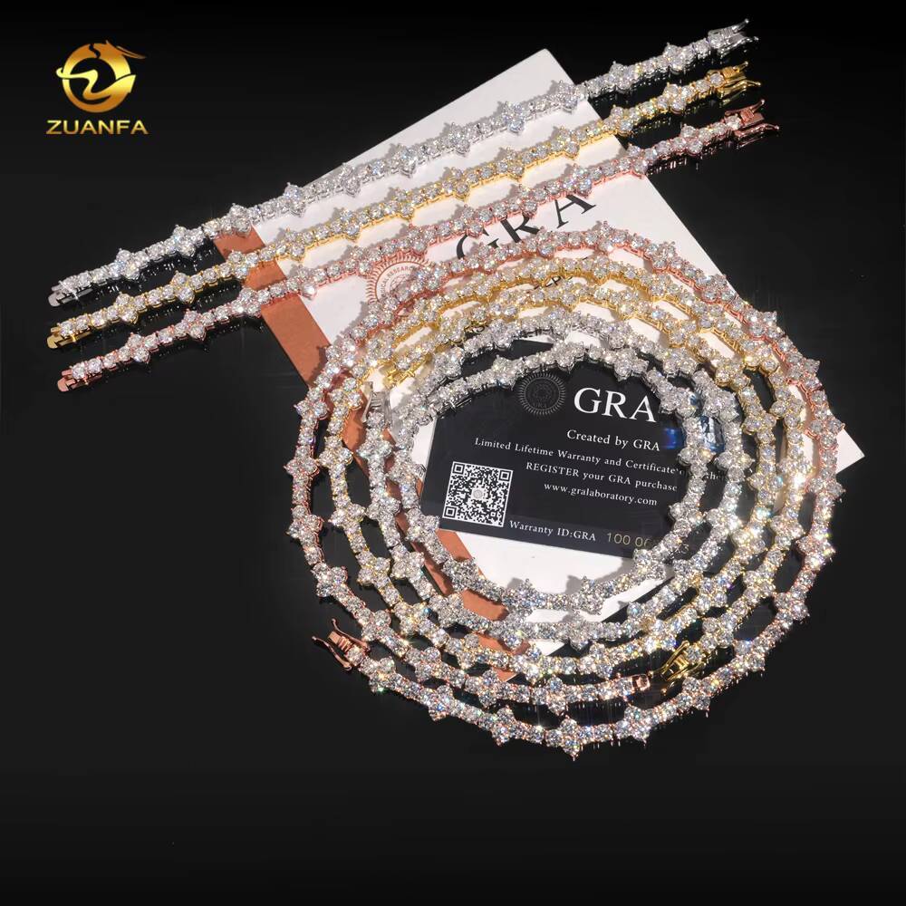 3mm 4mm Mini Cross Hip Hop Jewelry Moissanite Tennis Chain Bracelet 925 Silver Iced Out Tennis Chain Necklace for Men and Women