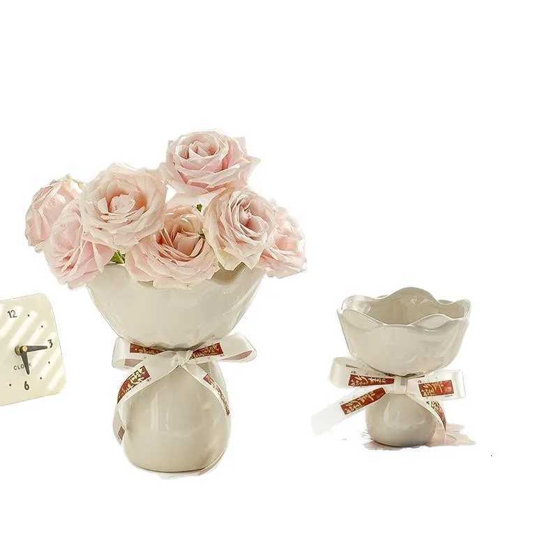 Light Luxury Ceramic Flower Vase Hydroponic Small Vase Wedding Decoration Ornament Living Room Study Room Home Decoration Y260314