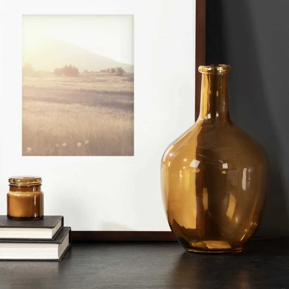 Elegant 12 Inch High Amber Translucent Glass Tabletop Vase Flowers Plants Decorative Centerpiece Durable Easy to Clean Gift Y260314