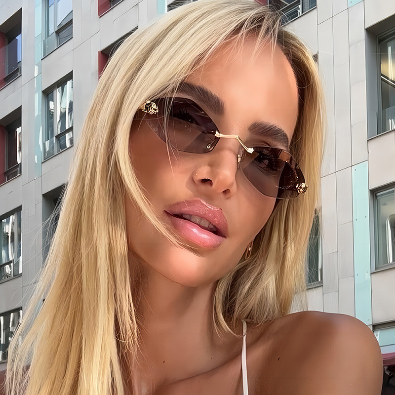 New Y2k Style Frameless Cut-Edge Sunglasses, European And American Fashion Versatile Outdoor Street Photography Sun Protection Glasses