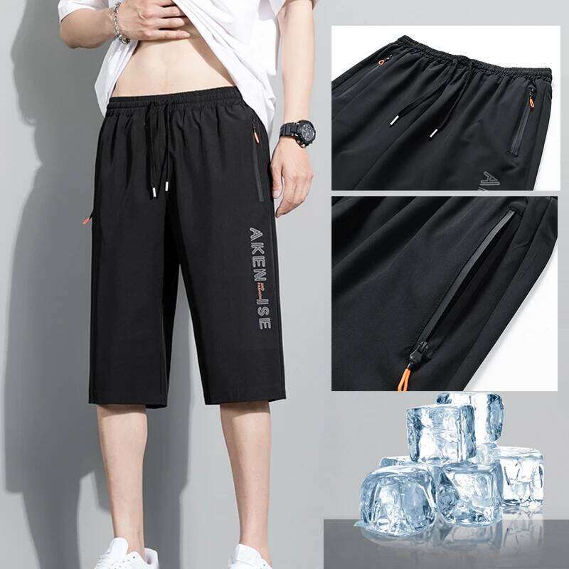 New Fashion Sports Elastic Waist Shorts Male Breathable Quick Dry Comfortable Men's Short Pants Men Bottom Black XXXL Z260314