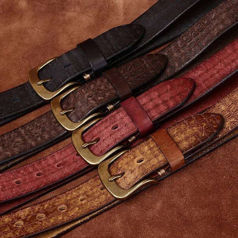 3.8CM High Quality Pure Cowhide Genuine Leather Men's Brass Buckle 5.5mm Thick Retro Jeans Waistband Male Belts for Men Z260226