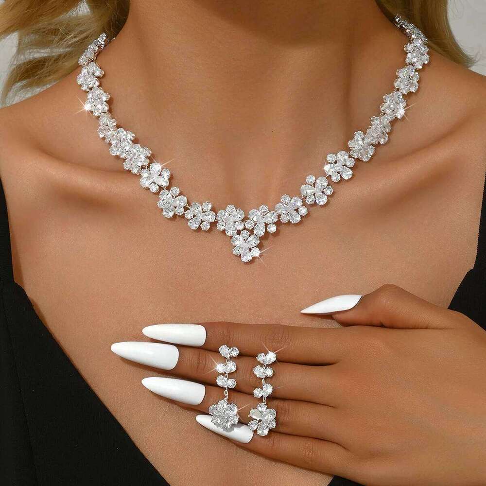 3PC Women's Fashion Zircon Flower Necklace Earrings Jewelry Set Sweet Wedding Party Festival Gift-8569 Z260313