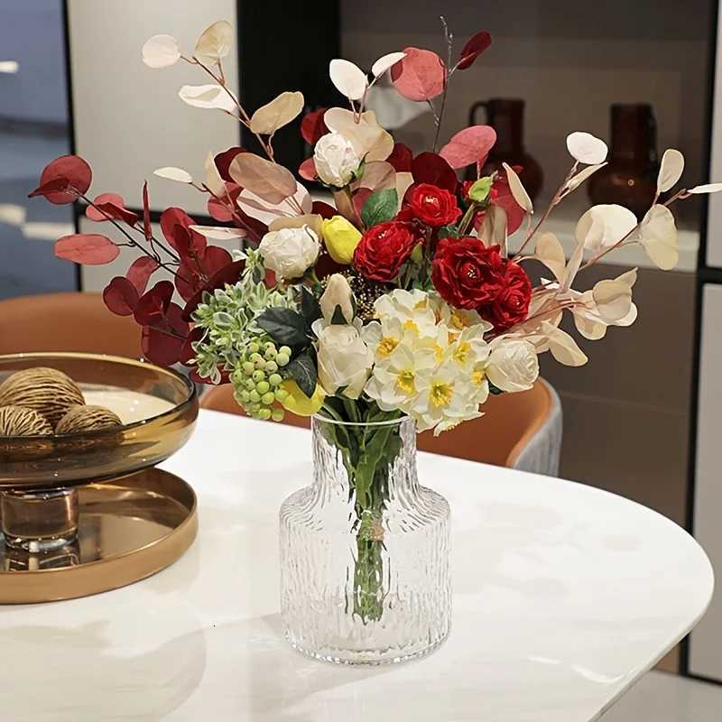 Handmade Glacier Textured Glass Vase 8cm/315inch Caliber for Wide-Mouthed Floral for Decorating Living Rooms and Dining Tables Y260314