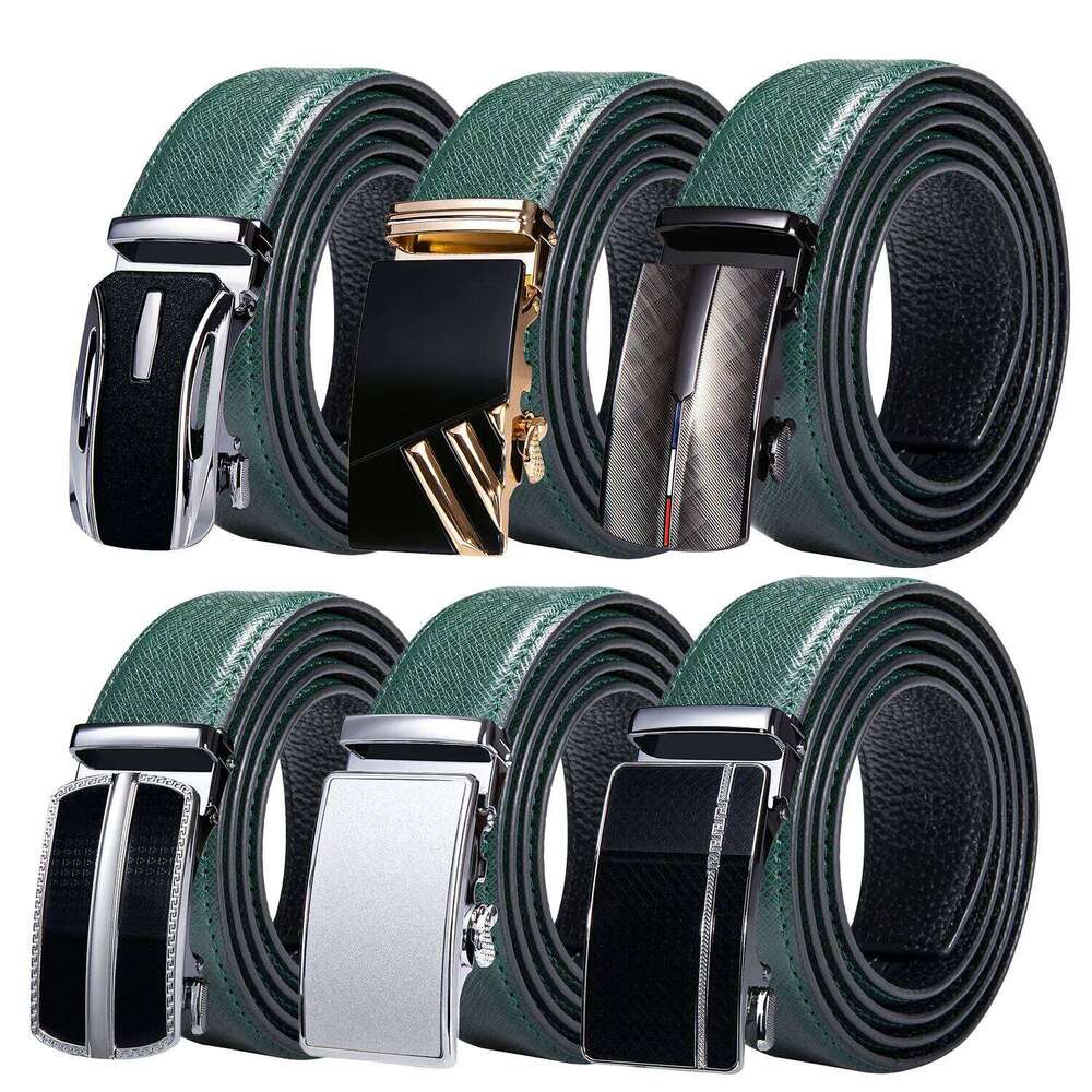 High Quality Green Genuine Leather Belts For Men Metal Automatic Buckle Men's Belt Luxury Famous Brand Waist Strap DiBanGu Z260226