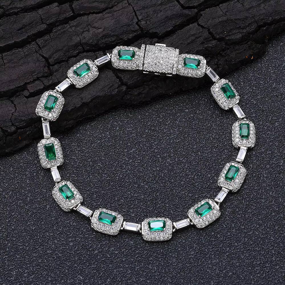 NUOYA 7mm 925 Sterling Silver Bracelet VVS Moissanite Bracelet for Women Fine Chain Link Jewelry