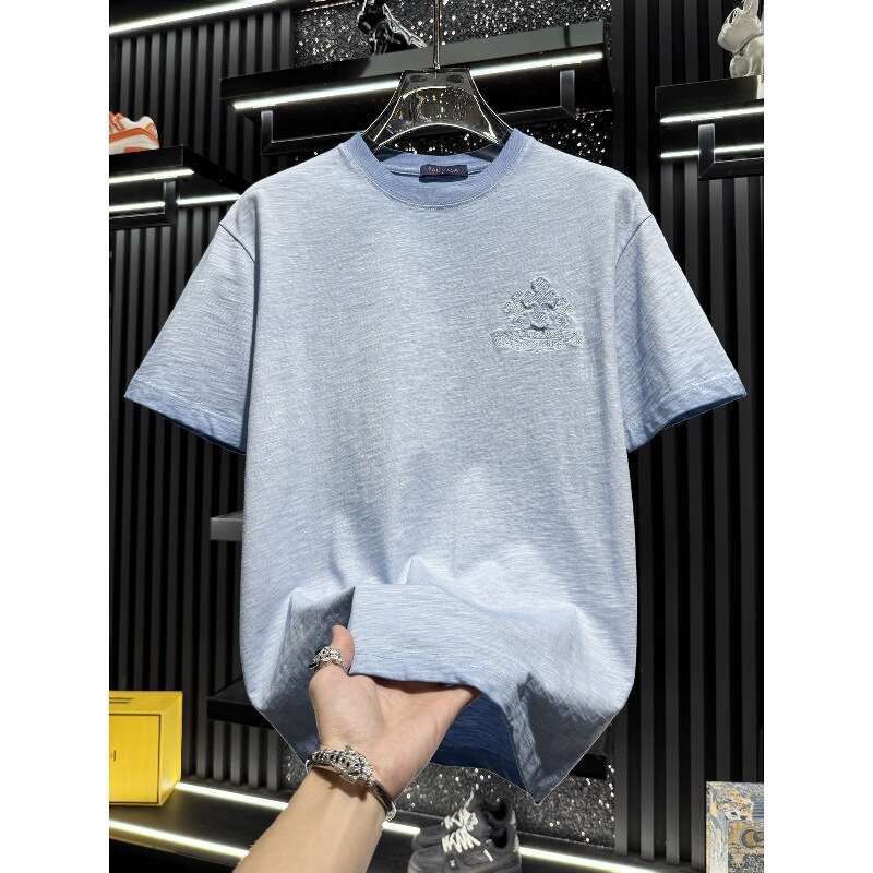 European-Style Men's High-End Heavy-Duty Embroidered Washed Short-Sleeve T-Shirt 2026 New Summer Trendy American-Style Half-Sleeve Shirt Luanyun