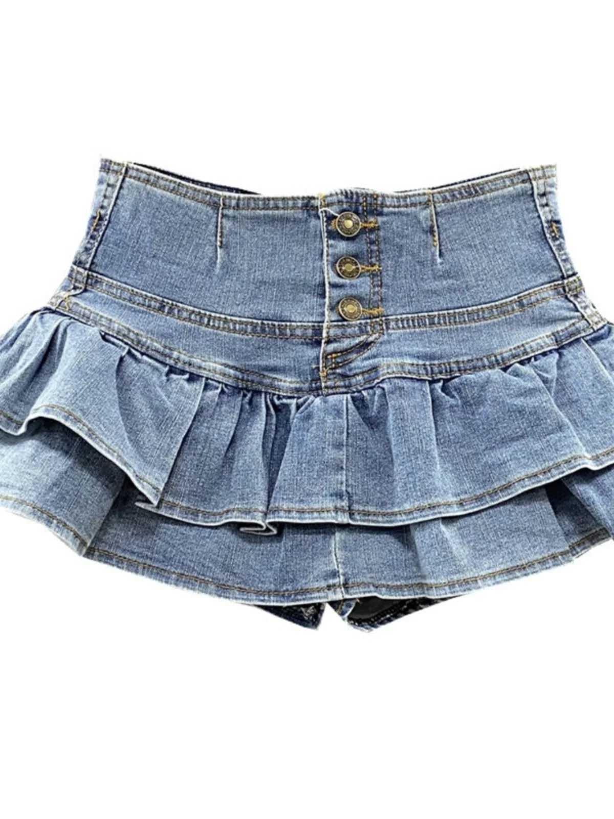 Korean Sle High Waist A-Line Skirt Single Button Embellied ort Denim Skirt Spring Summer New Arrival Womens Skirt M260314
