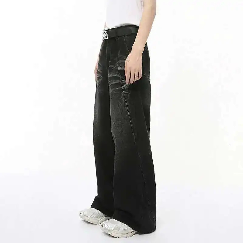 IEFB High Street Mens Jeans Casual Washed Whiskers Solid Color Loose Trendy Straight Wide Leg Male Denim Pants Autumn 9C7862 260311