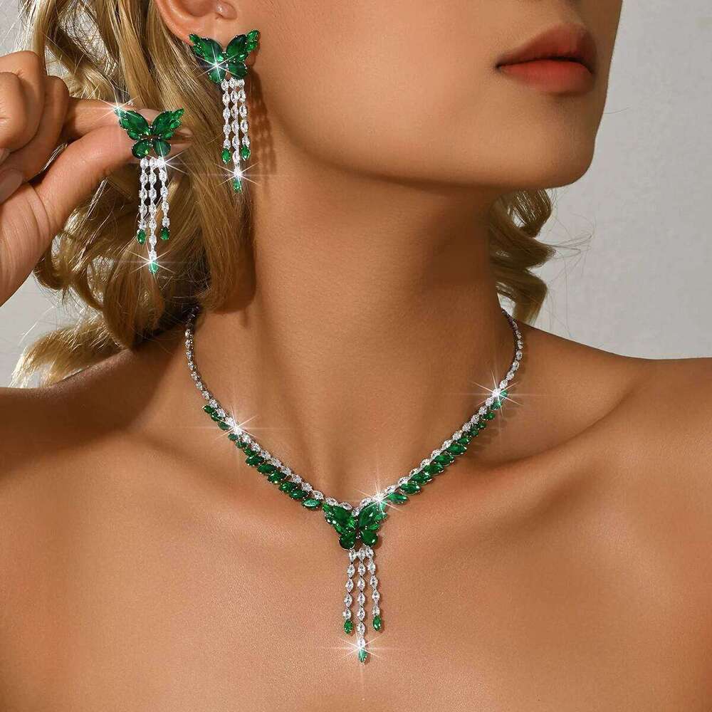 European and American new exquisite socialite style necklace earrings in multiple colors two-piece set Z260313