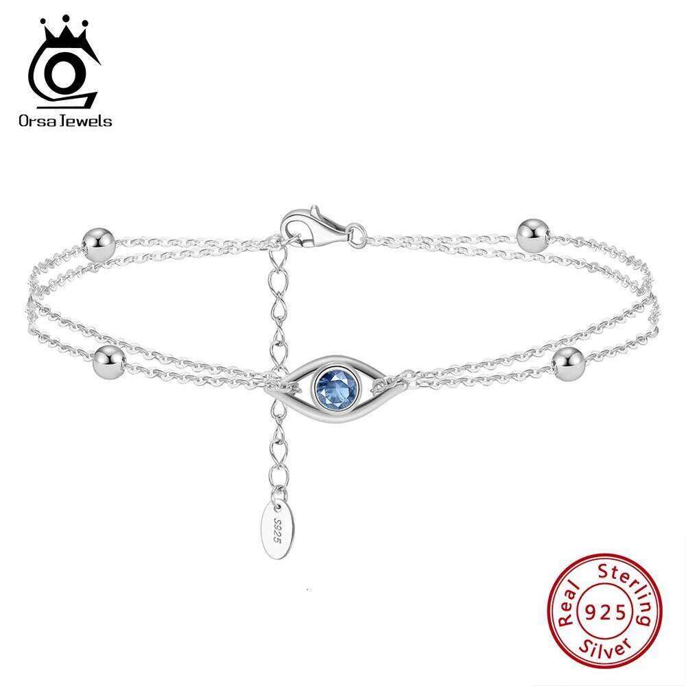 ORSA JEWELS 14K Gold Plated 2 Layers Evil Eyes Chain for Women 925 Sterling Silver Girl OL Style Bracelet Jewelry APB04 Z260313