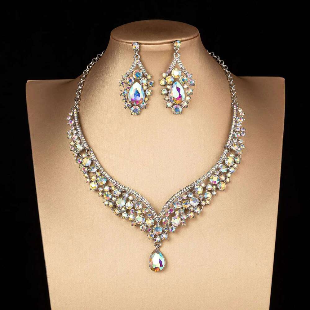Luxury Crystal AB Color Choker Necklace Earrings Set Rhinestone Bridal Jewelry Sets for Bride Wedding Party Costume Bijoux Femme Z260313