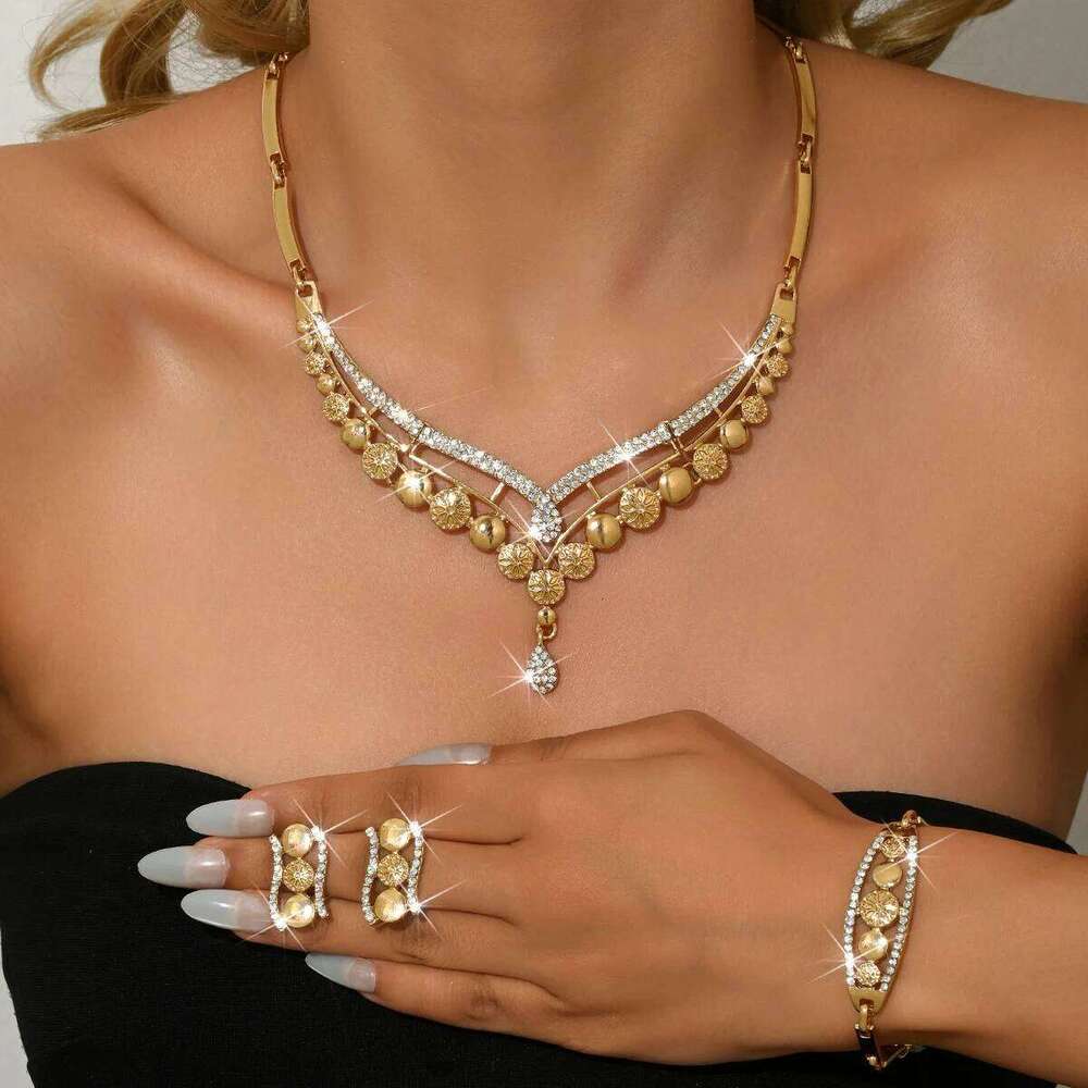 Cross border popular necklaces, earrings, bracelets, luxury three piece jewelry set, women's factory direct sales Z260313