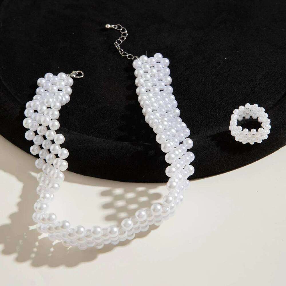 Tocona Retro Imitation Pearl Collar Ring Women Fashionable Simple Jewelry Set For Weddings And Parties Z260313
