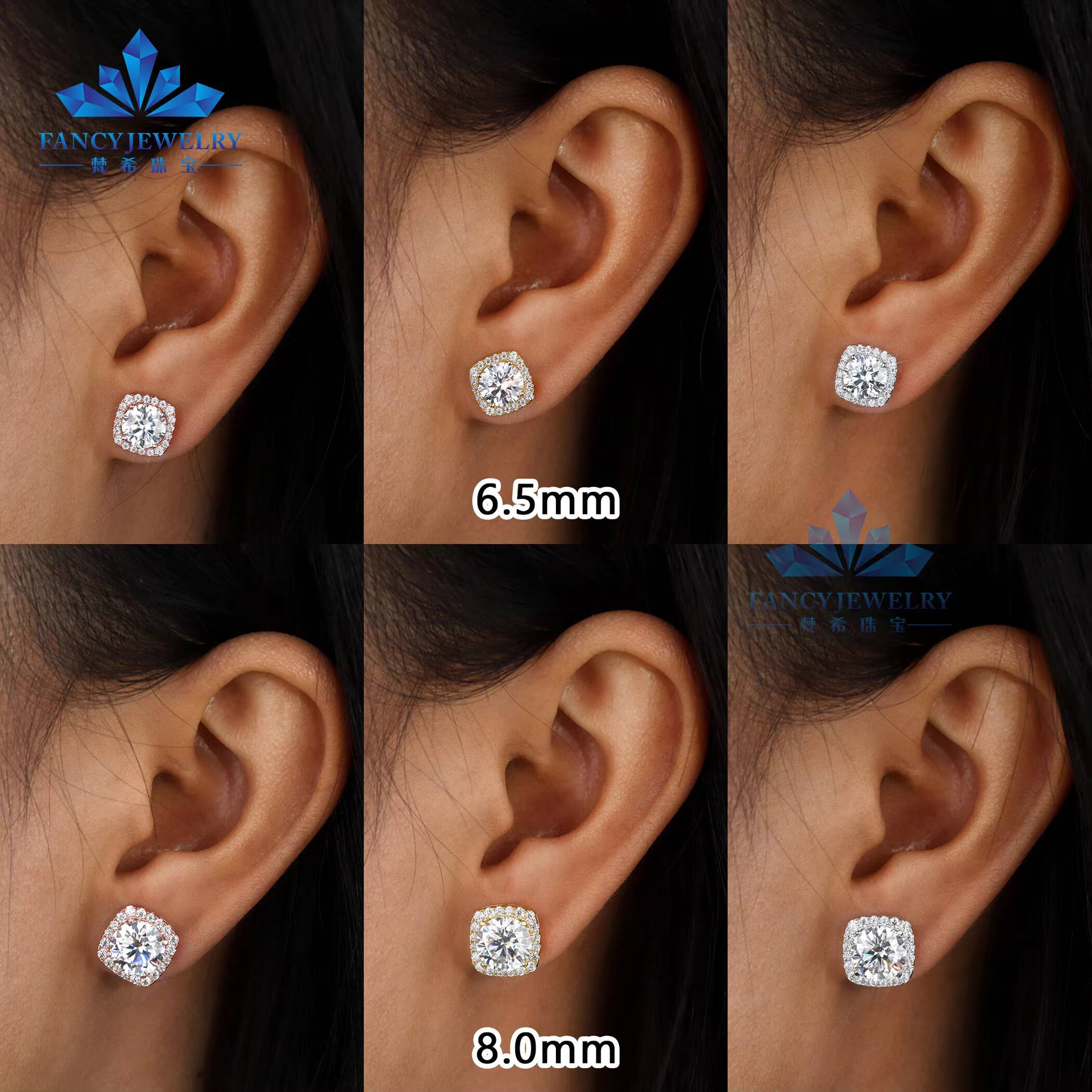 High Quality Hip Hop Jewelry Moissanite S925 Earring Diamond Earrings Vvs Moissanite Stud Earring