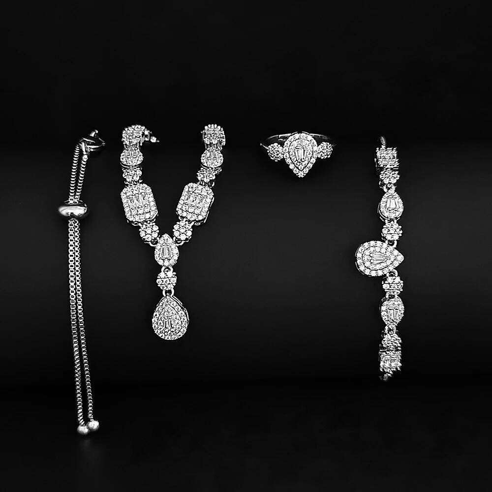 Moonso Luxury Silver Color Pear Set for Women Engagement Wedding Anniversary Gift Jewelry E064-R064-S064-X064 Z260313