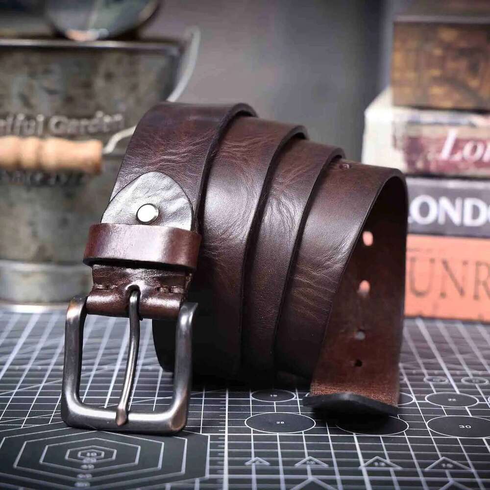Vintage Genuine Men's Cowhide Belts Pin Buckle Italian Thickened Leather With Box,Ideal Choice For Gift Z260226