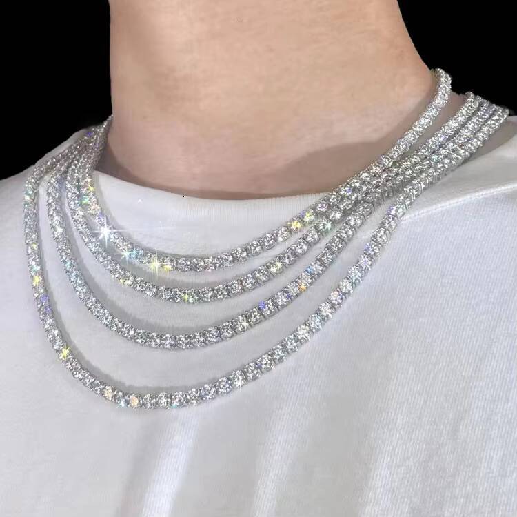 Ready to Ship GRA Moissanite 2mm-5mm Pass Diamond Test S925 Sterling Silver Women Men HipHop Diamond Tennis Chain Necklace