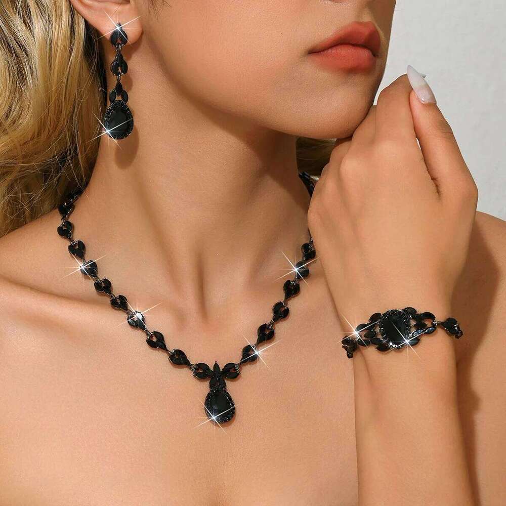 European and American New Luxury Full Diamond Bow Water Drop Set Three Piece Wedding Banquet Versatile Necklace for Women Z260313