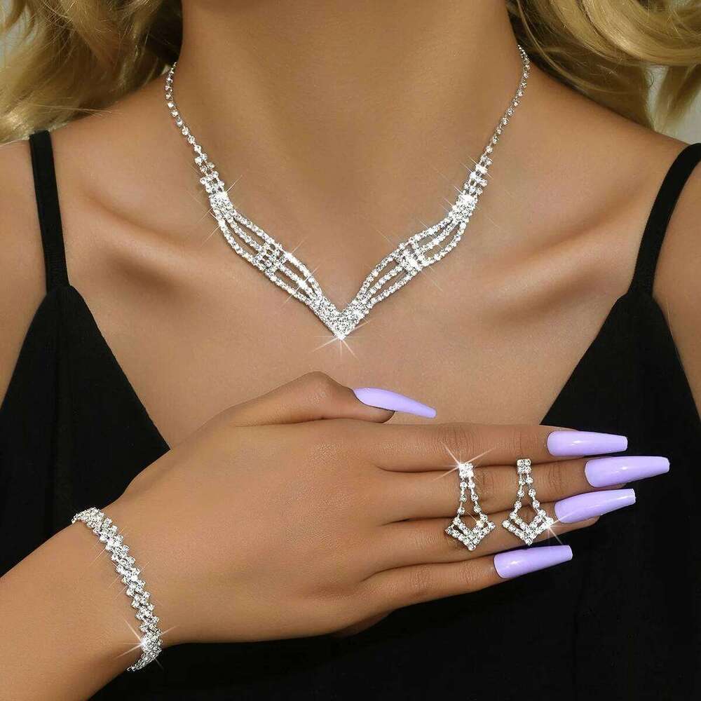 Fashionable design, elegant with rhinestones, super sparkling temperament, light luxury style jewelry set for women Z260313