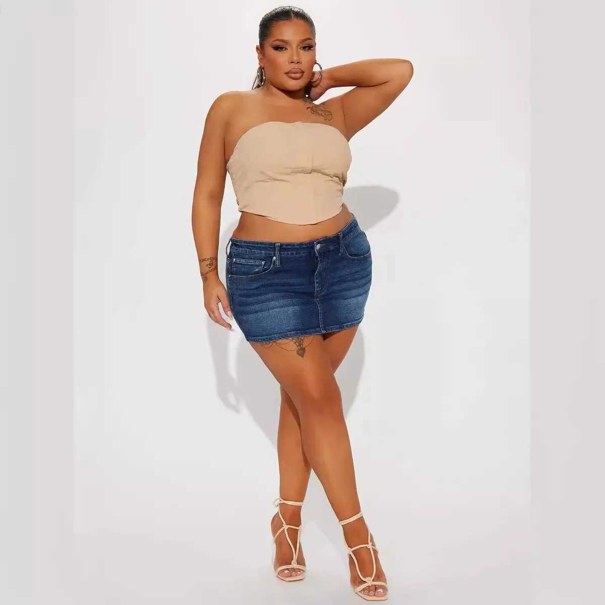 Mini Skirts Women Denim Summer 2025 Vintage Female Simple High Waist Pockets Sexy Streetwear Slim Fit Hip Wrap Short Skirt M260314