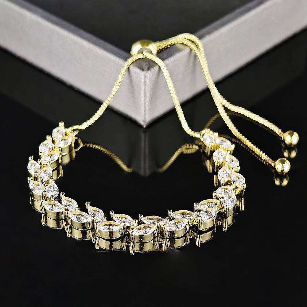 Trendy Cubic Zirconia Leaf Bridal Bracelets Bangle for Women White Color Adjustable Bracelet Wedding Jewelry S8482 Z260313