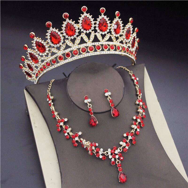 Luxury Crystal Bridal Jewelry Sets for Women Pink Tiaras Necklaces Earrings Bride Wedding Dress Birthday Crown Set Accessory Z260313
