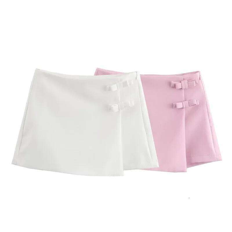 HXAO Women's Spring Mini 2025 Summer White Pink Bow Short Fashion Casual Elegant Party Mid Waist Y2k Skirts Z260314