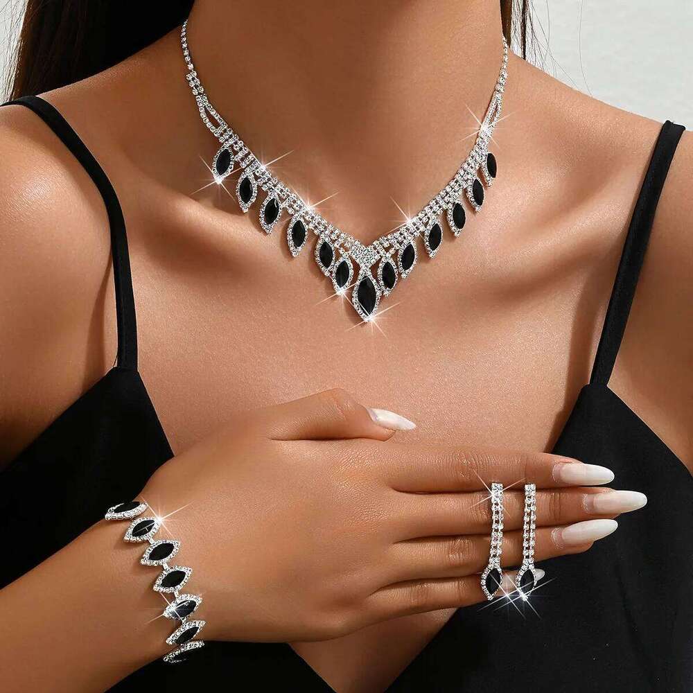 4PC Women's Fashion Water Drop Necklace Earrings Bracelet Jewelry Set Suitable for Wedding, Party, Festival Gifts-P20 Z260313