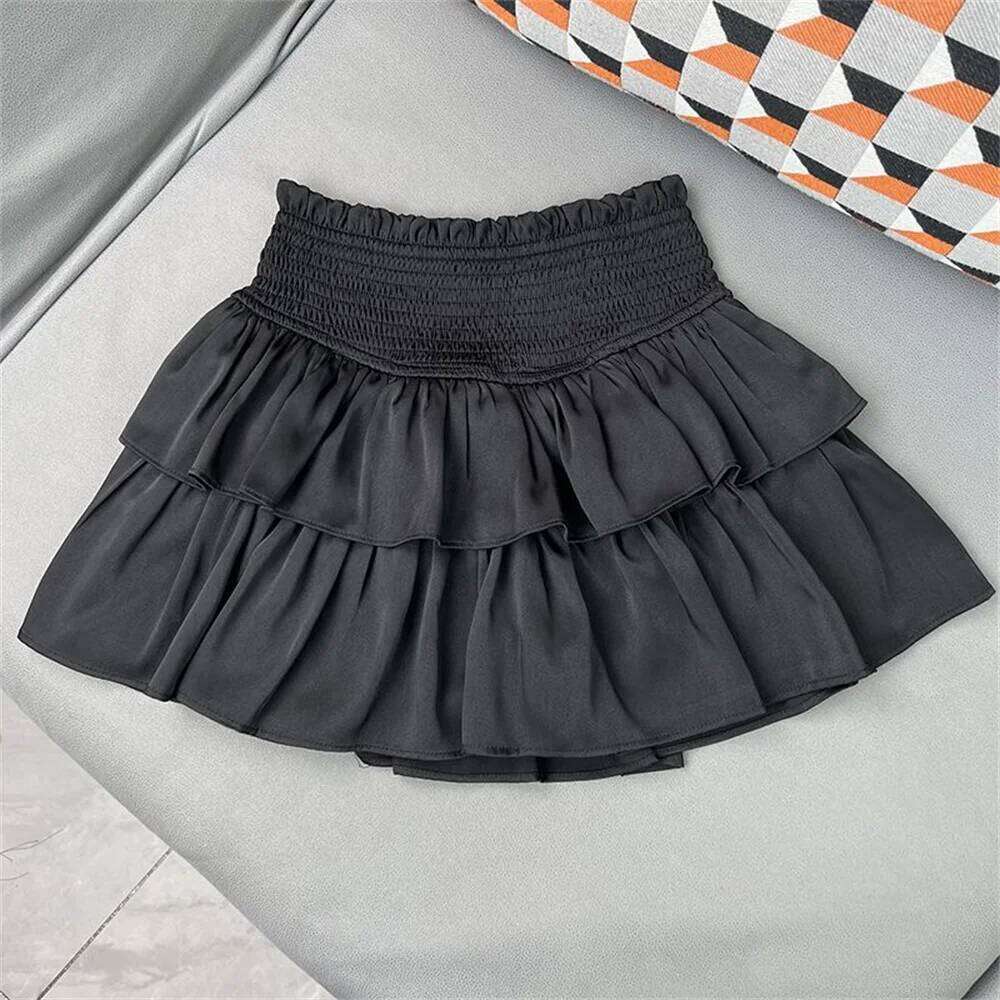 Spring Cake Pleated Skirts for Women White new Short Summer Korean Ruffled Elastic Waist Anti Glare A-line Mini Skirt Z260314