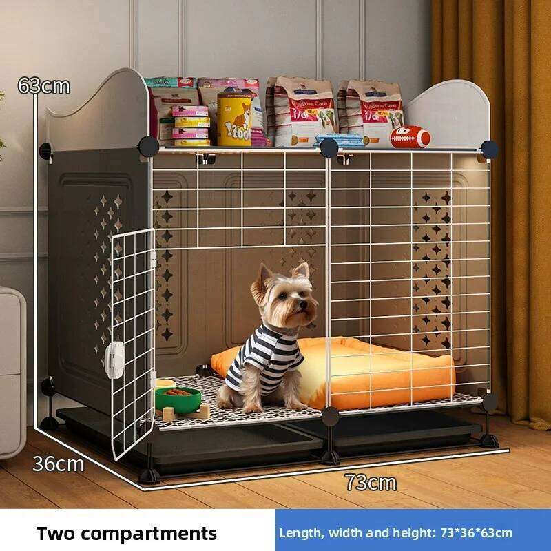 Small Medium Dog Cage Teddy Bichon Pet House with Sleeping Area Room One Toilet Design for Puppies Removable Tray Kennel 26W0314