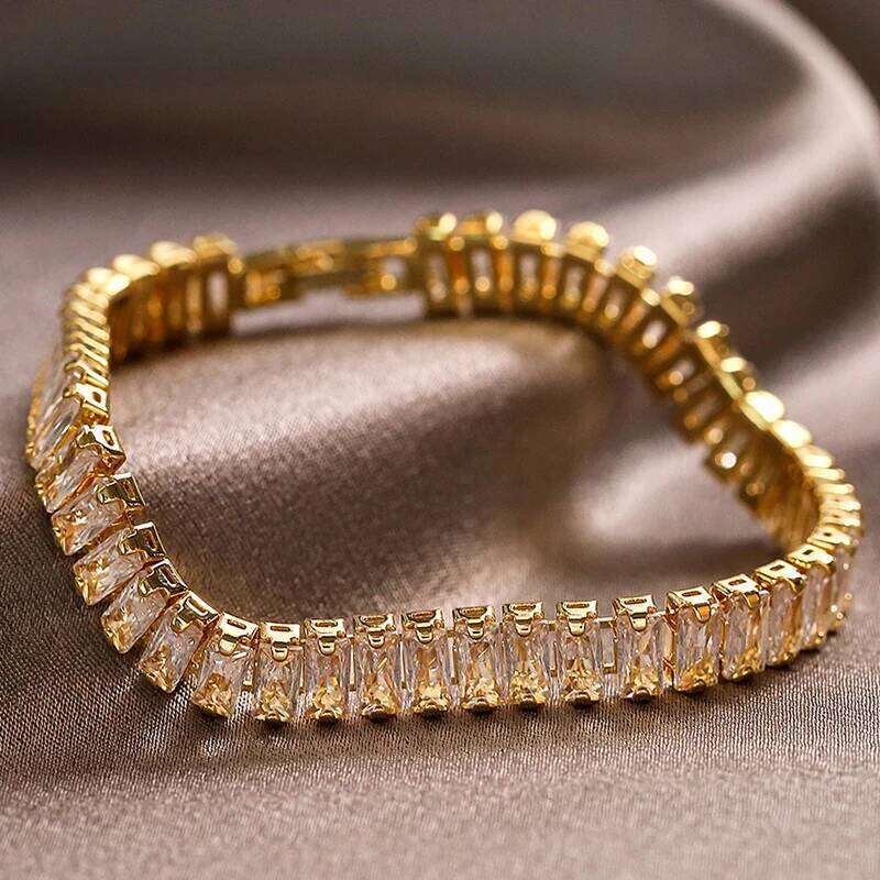 Fashion Korean Style Rectangle Zirconia Tennis Bracelets for Women Luxury Gold Color Crystal Party Jewelry Z260313