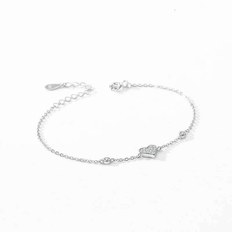 Ailmay 925 Sterling Silver Sweet Romantic Heart Clear Zircon Link Chain Bracelet For Women Wedding Engagement Jewelry Gifts Z260313