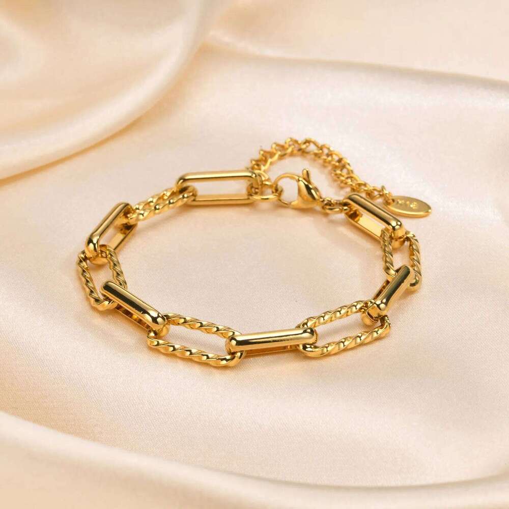 ZAKOL Classic Paperclip Chain Gold Color Rectangle Charm Bracelet For Women Wedding Birthday Jewelry Gift Z260313