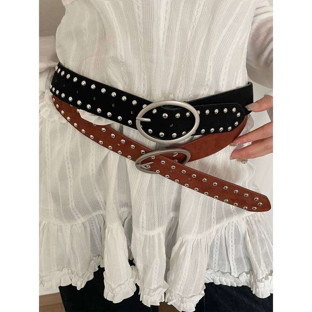 Women's American Y2K Rivet Minority Personal Design Retro Antelope Hair Belt for Skirts and Jeans Z260226