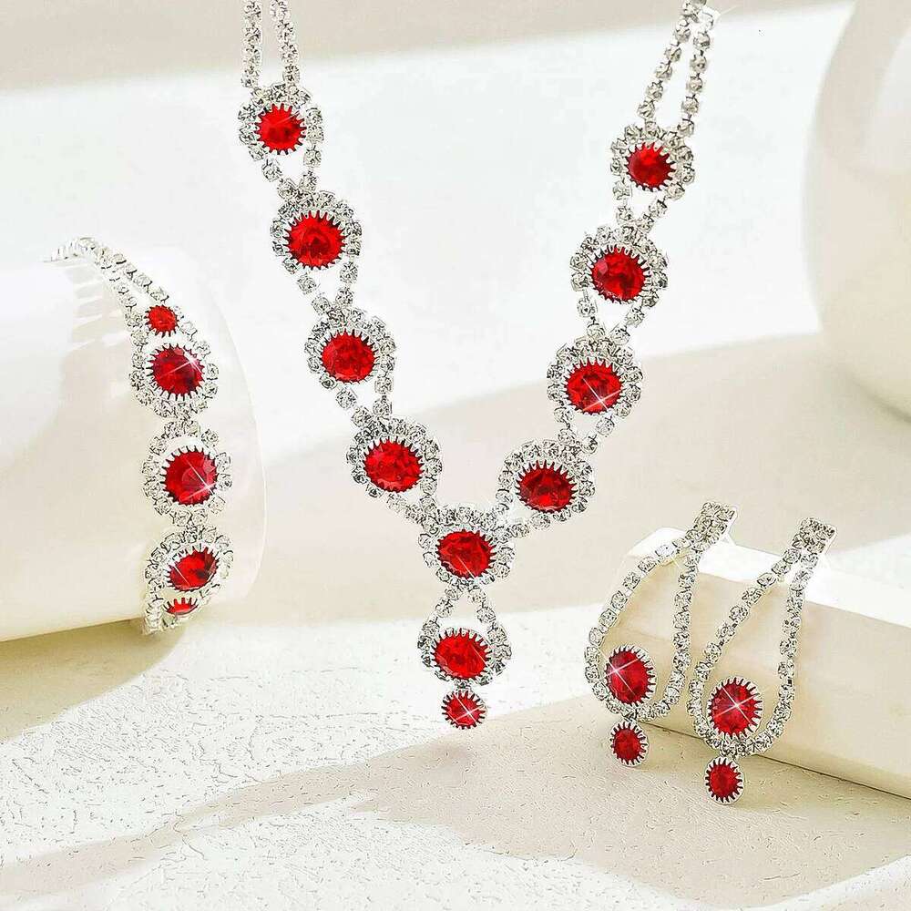 Diamond studded water droplet pendant earrings bracelet personalized collarbone chain high-end feel set Z260313