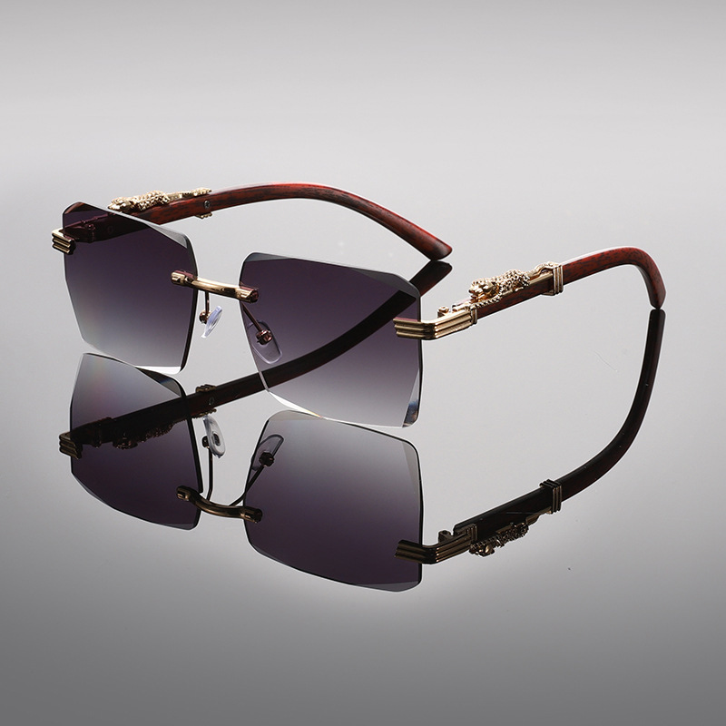 Luxury Brand Designer Sunglasses New Frameless Small Square Sunglasses For Men And Women With Jaguar Decoration And Leopard Head Design, Fashion Sungl